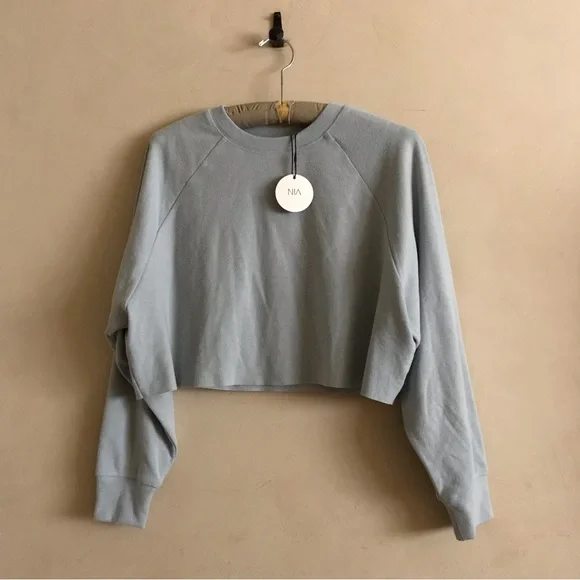 NIA Dusty Blue Cropped Raglan Top - Picture 5 of 5